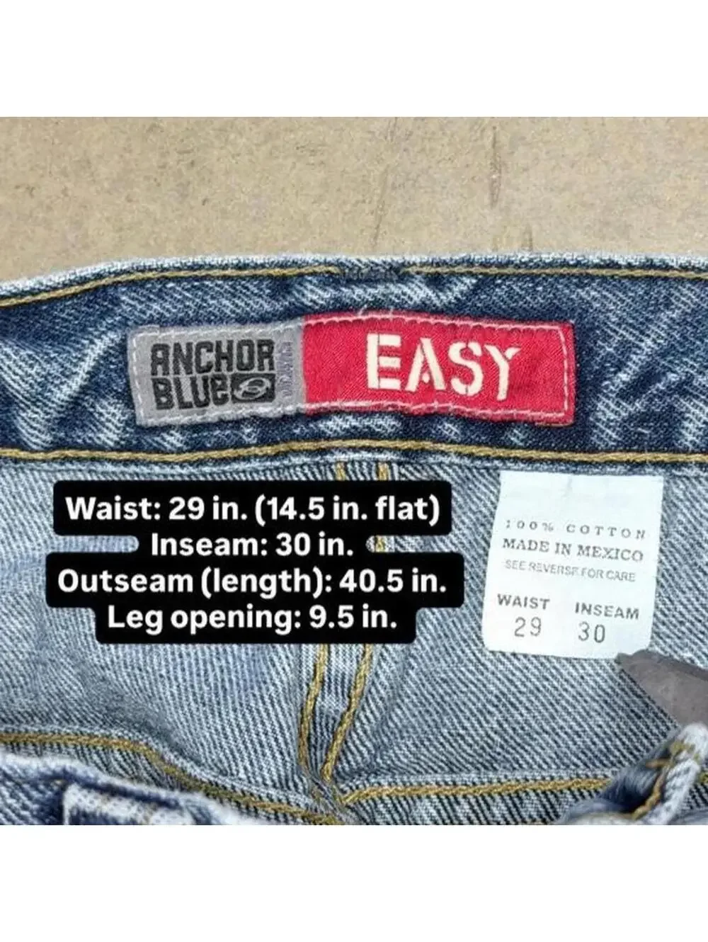 Vintage Anchor Blue Jeans Mens 29x30 Blue Distressed Baggy Skate Grunge 90s Y2K